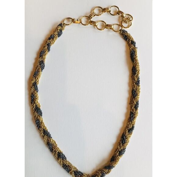 Vintage Goldtone and Black Braided Chain Statement 32" Necklace - Picture 3 of 7